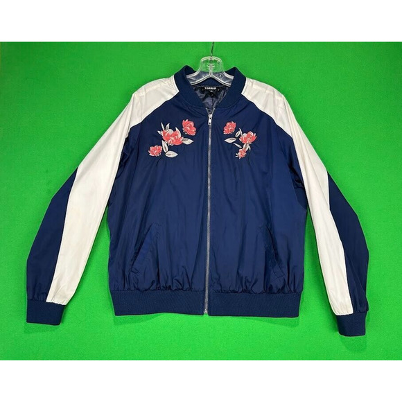 Torrid Embroidered Track Jacket Women's 0 Large Blue / White Floral - Picture 1 of 16